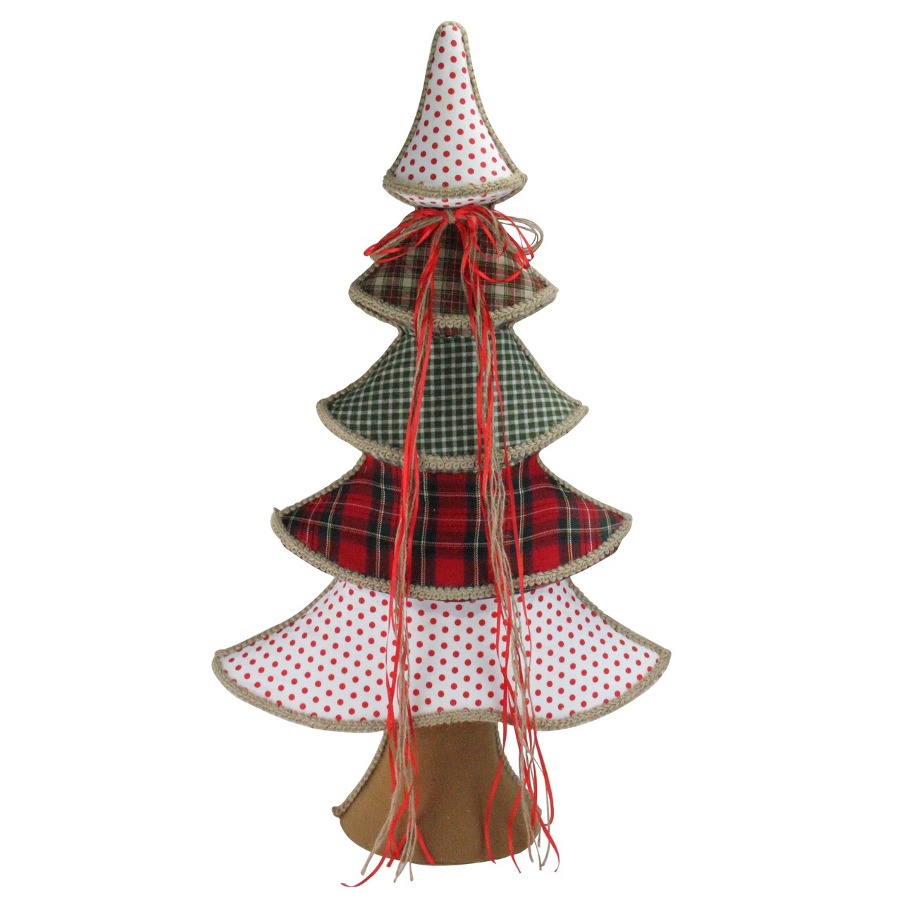 Northlight Polka Dot and Plaid Christmas Tree with Ribbon Bow Decoration - 31.5"